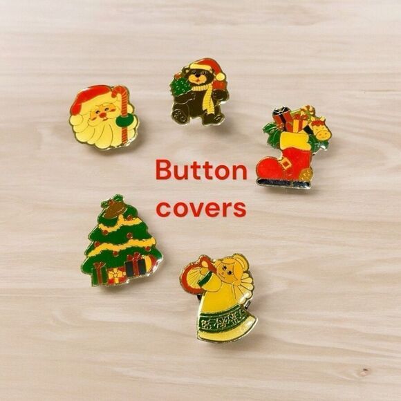 Vintage Button Covers 80s Cloisonne Christmas Button Covers - Set of 5 - Picture 1 of 12